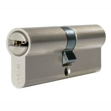 Cilindru din alama SECURE 5S descentrat 40x55 mm 6 pini antigaurire nichel mat 4 chei alama cu amprenta ENERGO