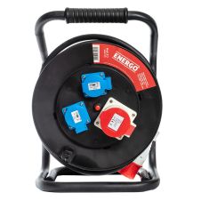 Derulator DP20 cu tambur din plastic cablu H07RN-F sectiune 2.5mmp/5 fire L-20m mixt 2 prize Schuko 230V/1 priza 400V grad IP44 ENERGO