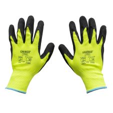 Manusi protectie CONGO marimea 8 poliester impregnate spuma latex palma si varf degete fluorescent galben EN388-2131X ENERGO
