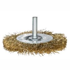 Perie sarma disc INTENSIV D-75mm cu sectiune fir 0.3mm L-15mm g-10mm despletit din otel alamit prindere cu tija d-6mm ENERGO