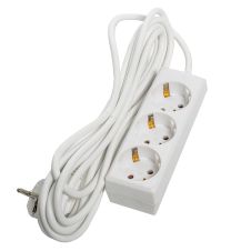 Prelungitor cu 3 prize SELLY cablu 3x1.0 mmp L-3 m fara intrerupator alb 230 V ENERGO