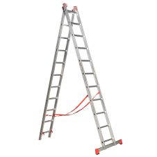 Scara 2 tronsoane culisante universala ST 2x11 trepte Lmax-5.10m Lmin-3.12m H forma A-2.99m din aluminiu ENERGO